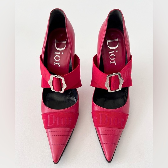 Dior Shoes - DIOR | Vintage Red Leather Pointed Cross Over Elastic Bandage Pumps EU 37.5